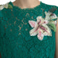 Green Lace Floral Applique Aline Midi Dress