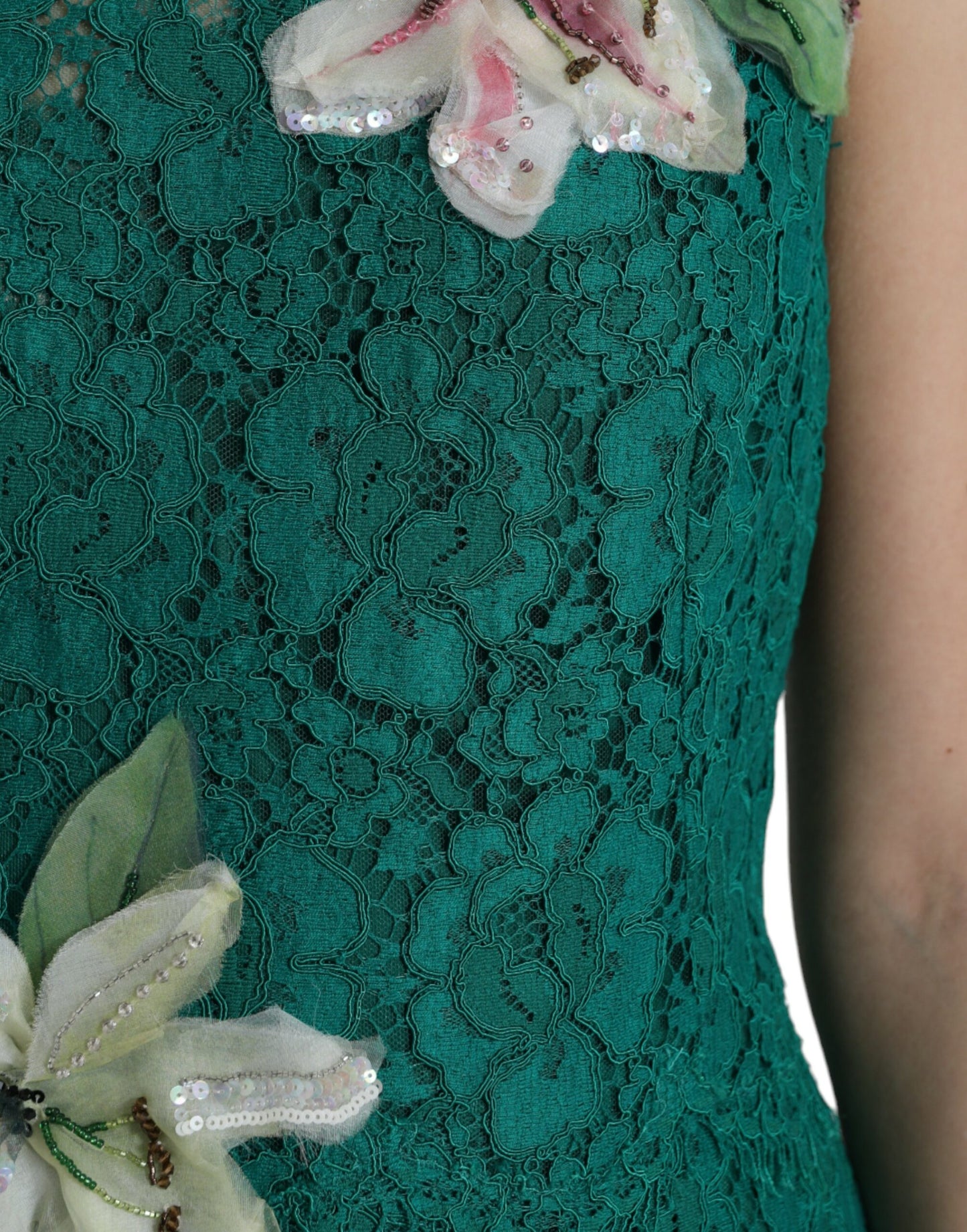 Green Lace Floral Applique Aline Midi Dress