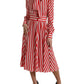 White Red Silk A-Line Shift Gown Maxi Dress