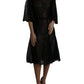 Black Floral Lace Sheer A-line Midi Dress