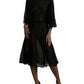 Black Floral Lace Sheer A-line Midi Dress