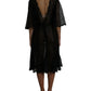 Black Floral Lace Sheer A-line Midi Dress