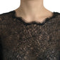 Black Floral Lace Sheer A-line Midi Dress