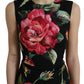 Black Floral Print Silk Sheath Midi Dress