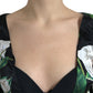 Black Roses Print Silk Bodycon Midi Dress