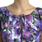 Purple Anemone Print Silk Aline Maxi Dress