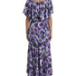 Purple Anemone Print Silk Aline Maxi Dress