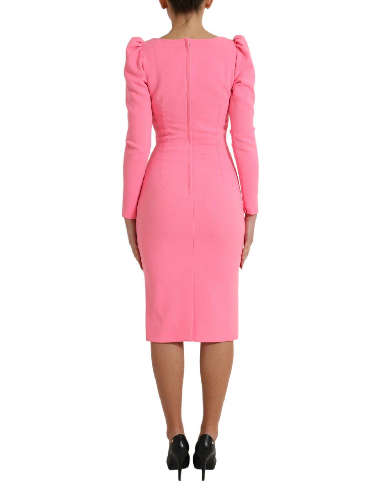 Rose Pink Long Sleeves Bodycon Midi Dress