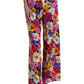 Multicolor Floral High Waist Wide Silk Pants