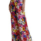 Multicolor Floral High Waist Wide Silk Pants