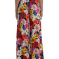 Multicolor Floral High Waist Wide Silk Pants