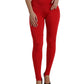 Red Nylon Stretch Slim Leggings Pants