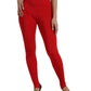 Red Nylon Stretch Slim Leggings Pants