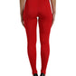 Red Nylon Stretch Slim Leggings Pants