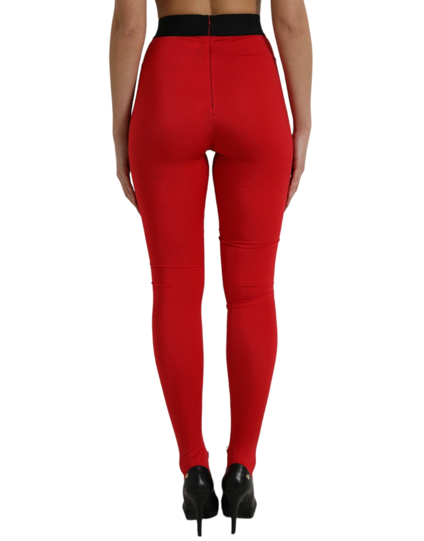 Red Nylon Stretch Slim Leggings Pants