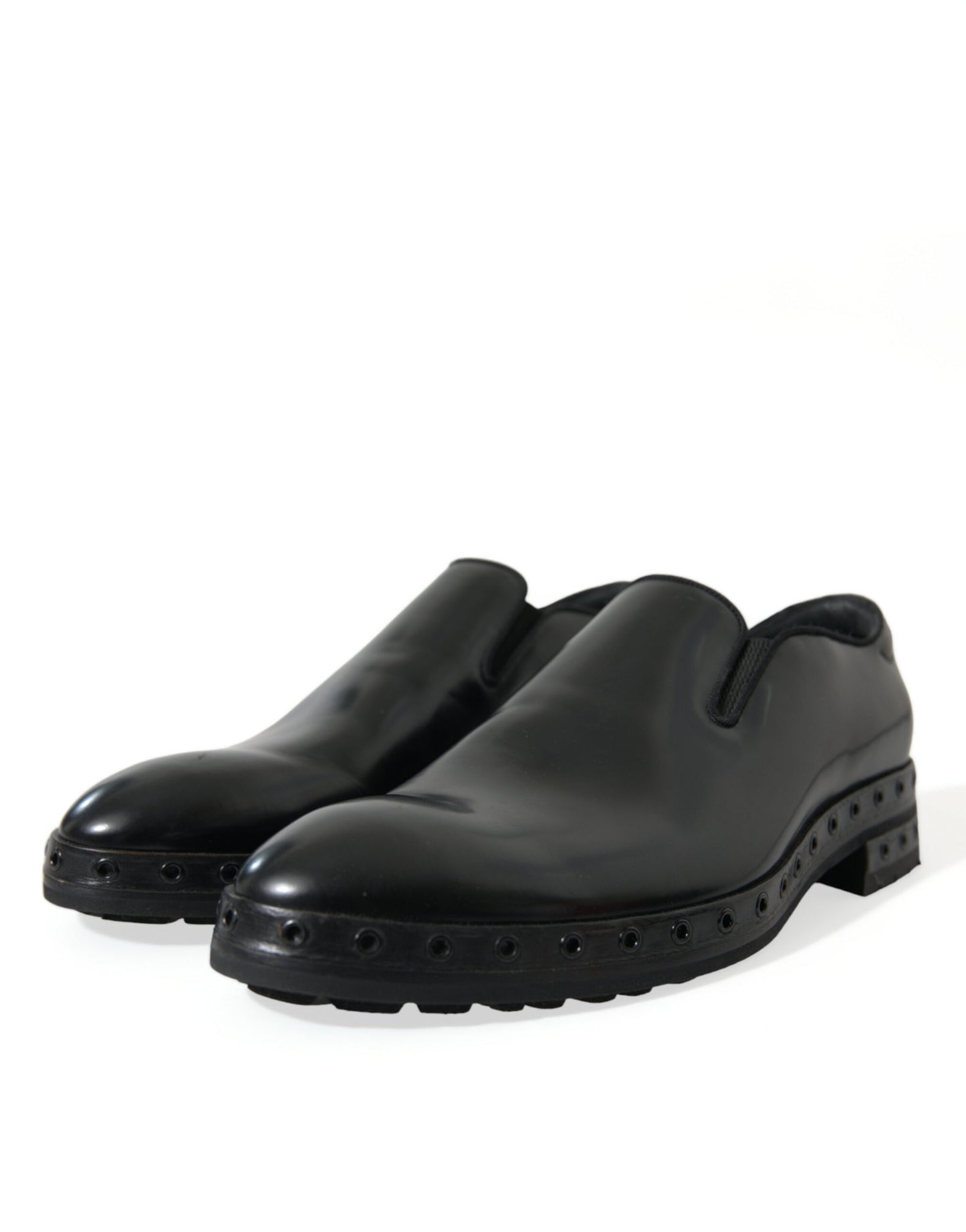 Black Leather Studded Loafers Dress Shoes