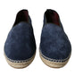 Blue Leather Suede Slip On Espadrille Shoes