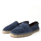 Blue Leather Suede Slip On Espadrille Shoes