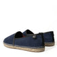 Blue Leather Suede Slip On Espadrille Shoes