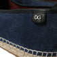Blue Leather Suede Slip On Espadrille Shoes