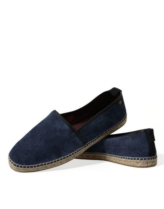 Blue Leather Suede Slip On Espadrille Shoes