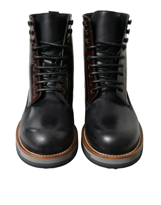 Black Leather Military Combat Boots Shoes