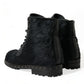 Black Pony Style Leather Mid Calf Boots Shoes
