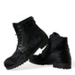 Black Pony Style Leather Mid Calf Boots Shoes