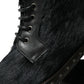 Black Pony Style Leather Mid Calf Boots Shoes