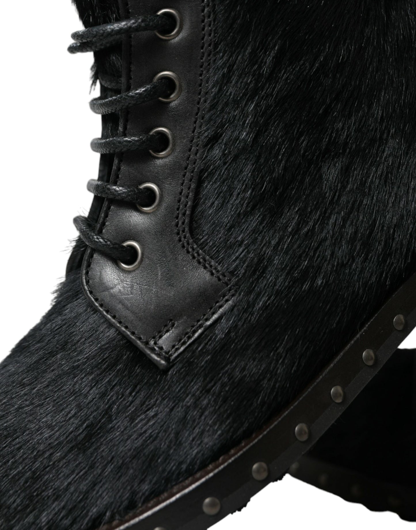 Black Pony Style Leather Mid Calf Boots Shoes