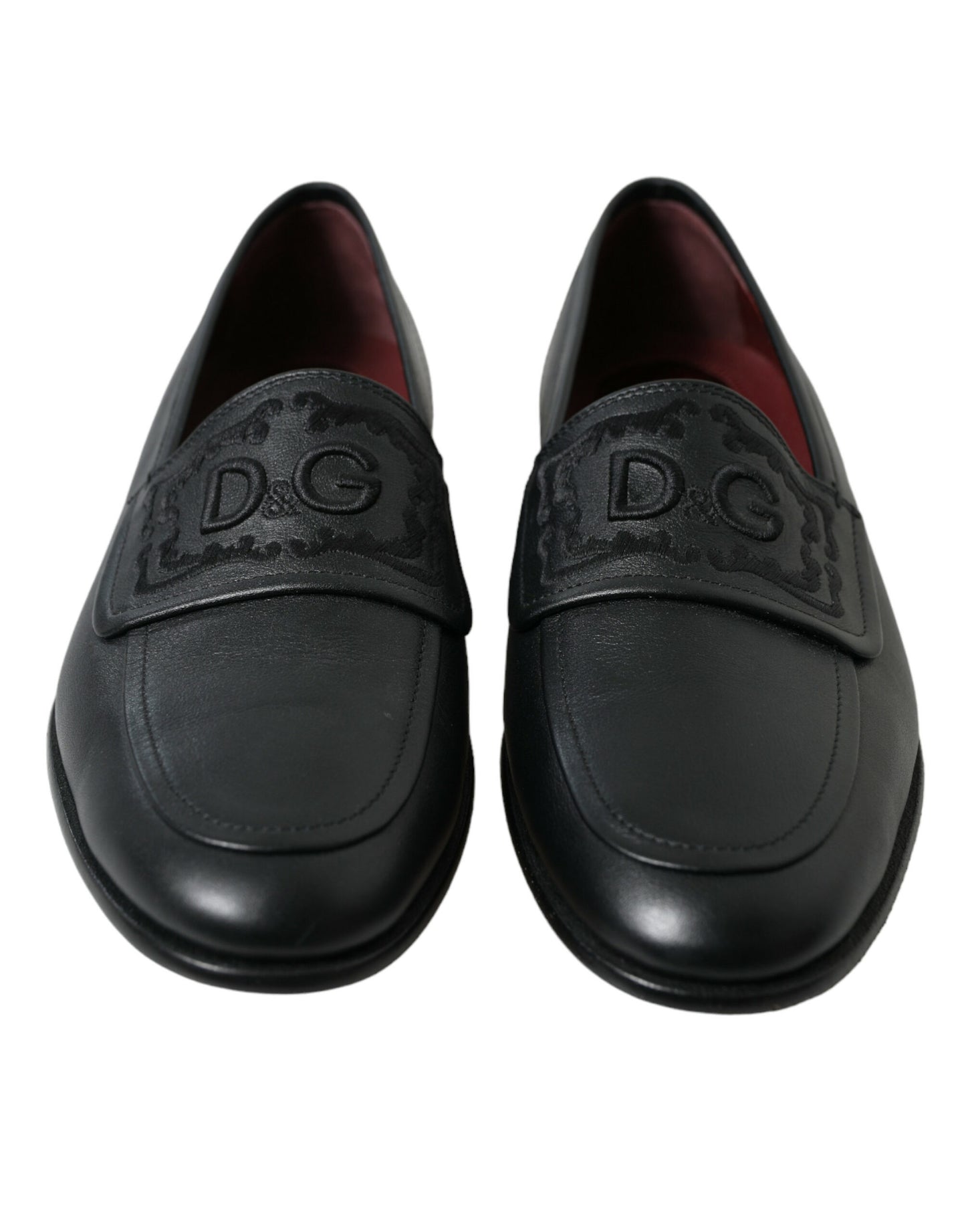 Black Leather Logo Embroidery Loafers Dress Shoes