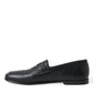 Black Leather Logo Embroidery Loafers Dress Shoes