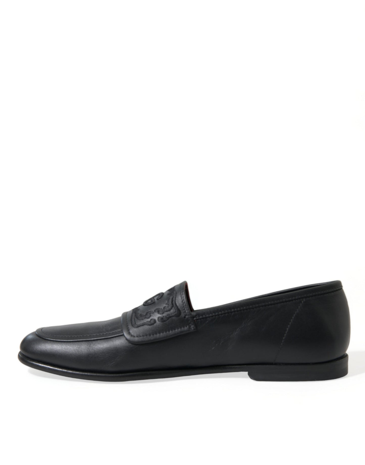 Black Leather Logo Embroidery Loafers Dress Shoes