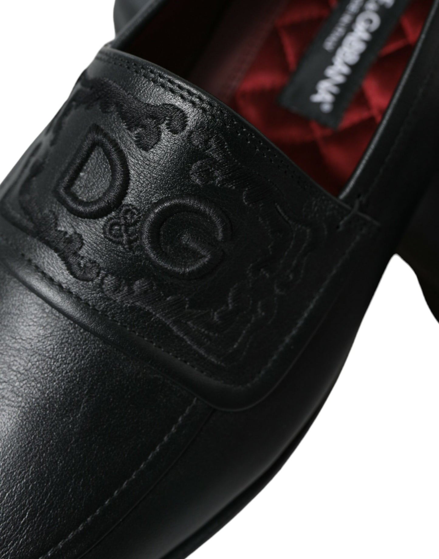 Black Leather Logo Embroidery Loafers Dress Shoes