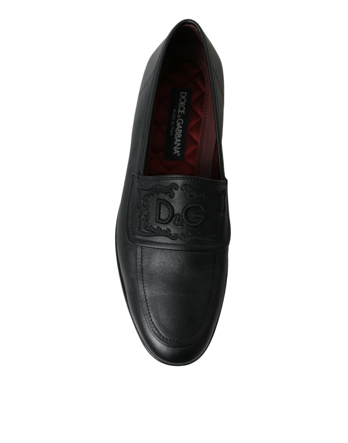 Black Leather Logo Embroidery Loafers Dress Shoes