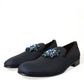 Blue Jacquard Lurex Crystal Loafer Dress Shoes