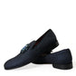 Blue Jacquard Lurex Crystal Loafer Dress Shoes