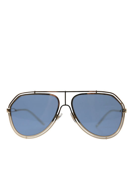 Elegant Gold Framed Blue Lens Sunglasses