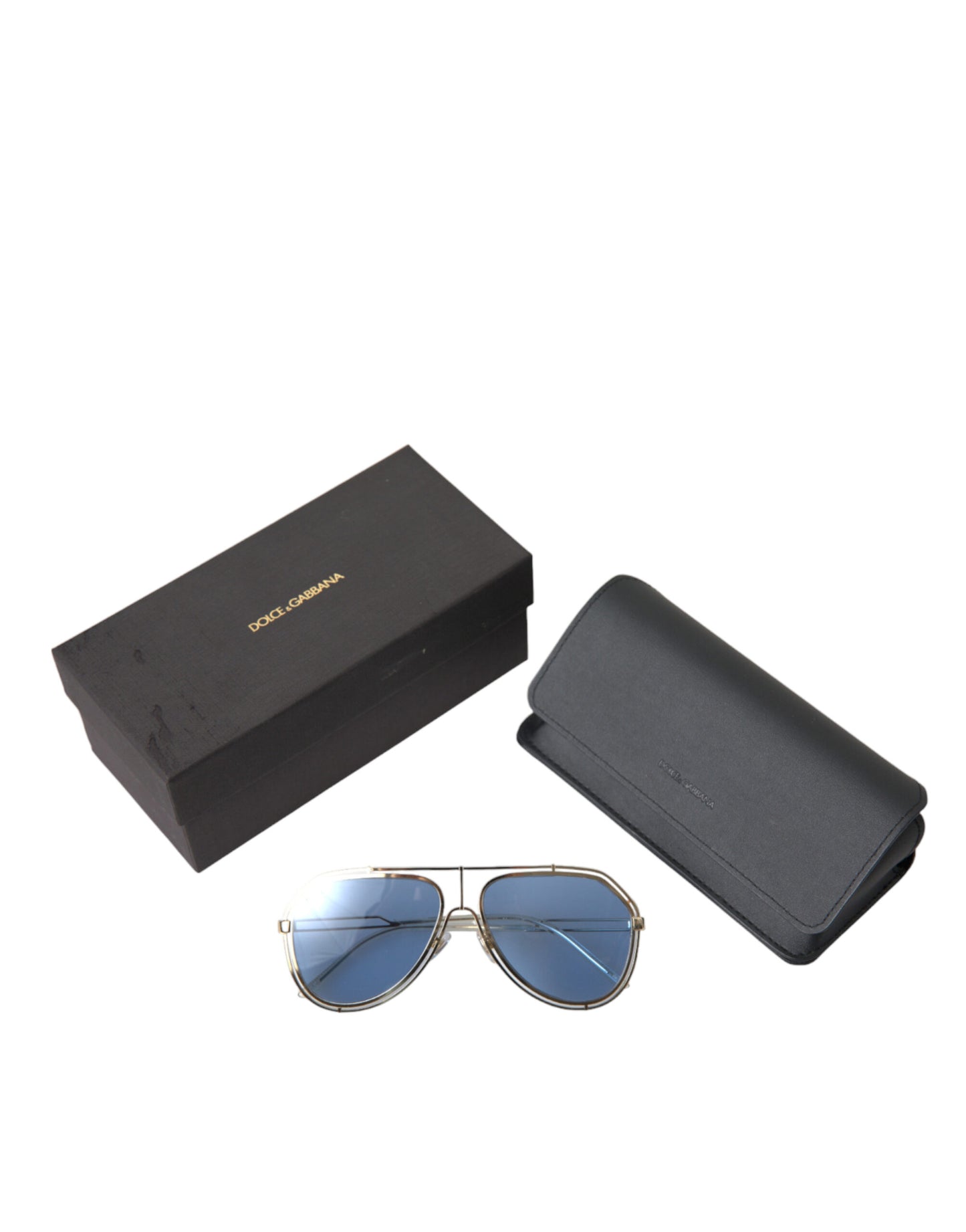 Elegant Gold Framed Blue Lens Sunglasses