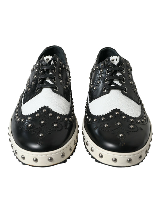 Black White Studded Leather Sneakers Shoes