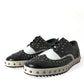 Black White Studded Leather Sneakers Shoes