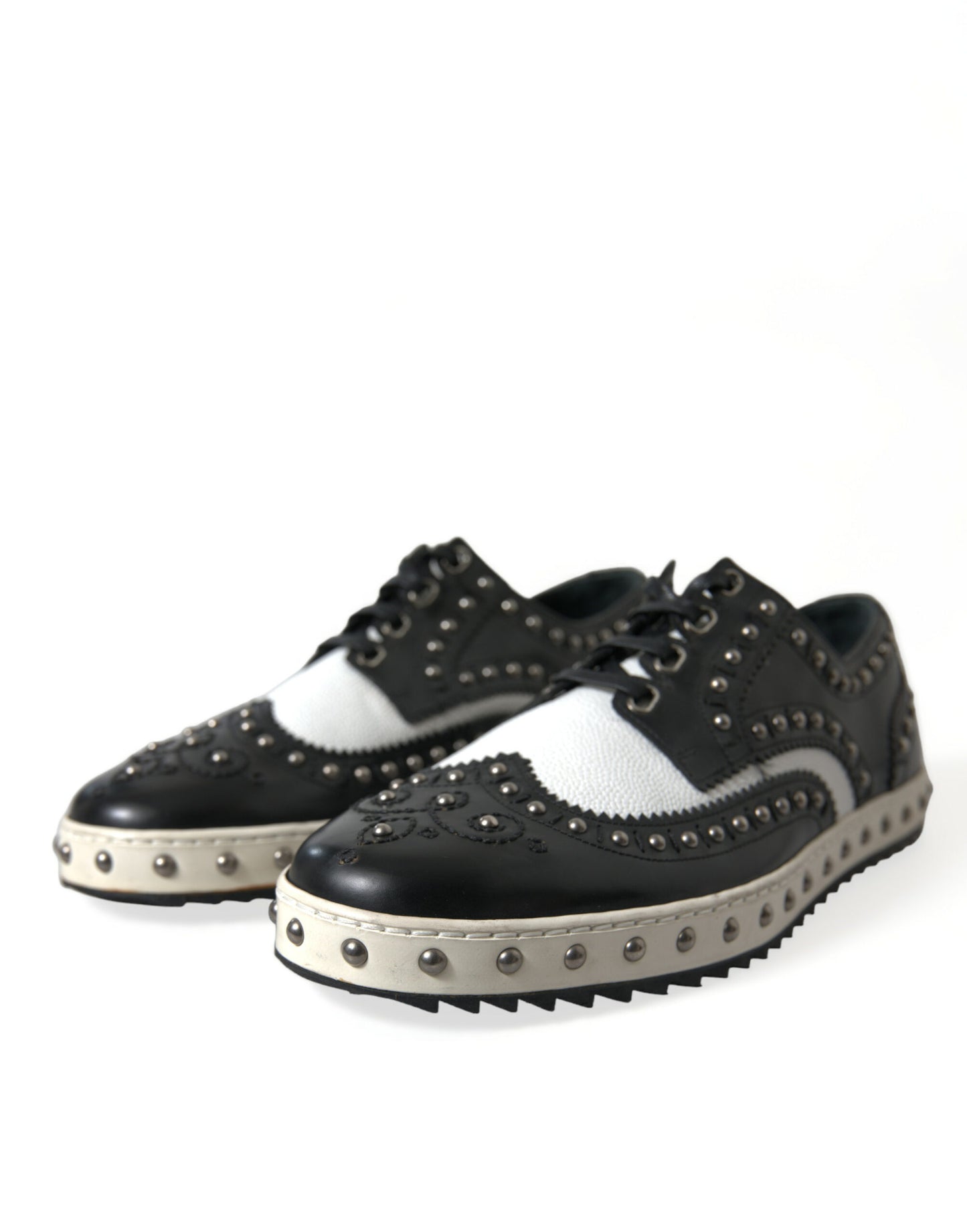 Black White Studded Leather Sneakers Shoes