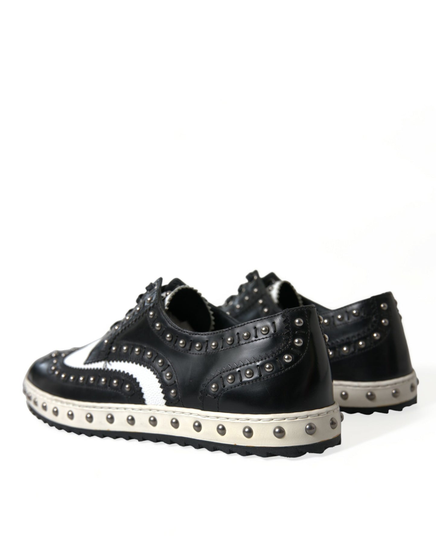 Black White Studded Leather Sneakers Shoes