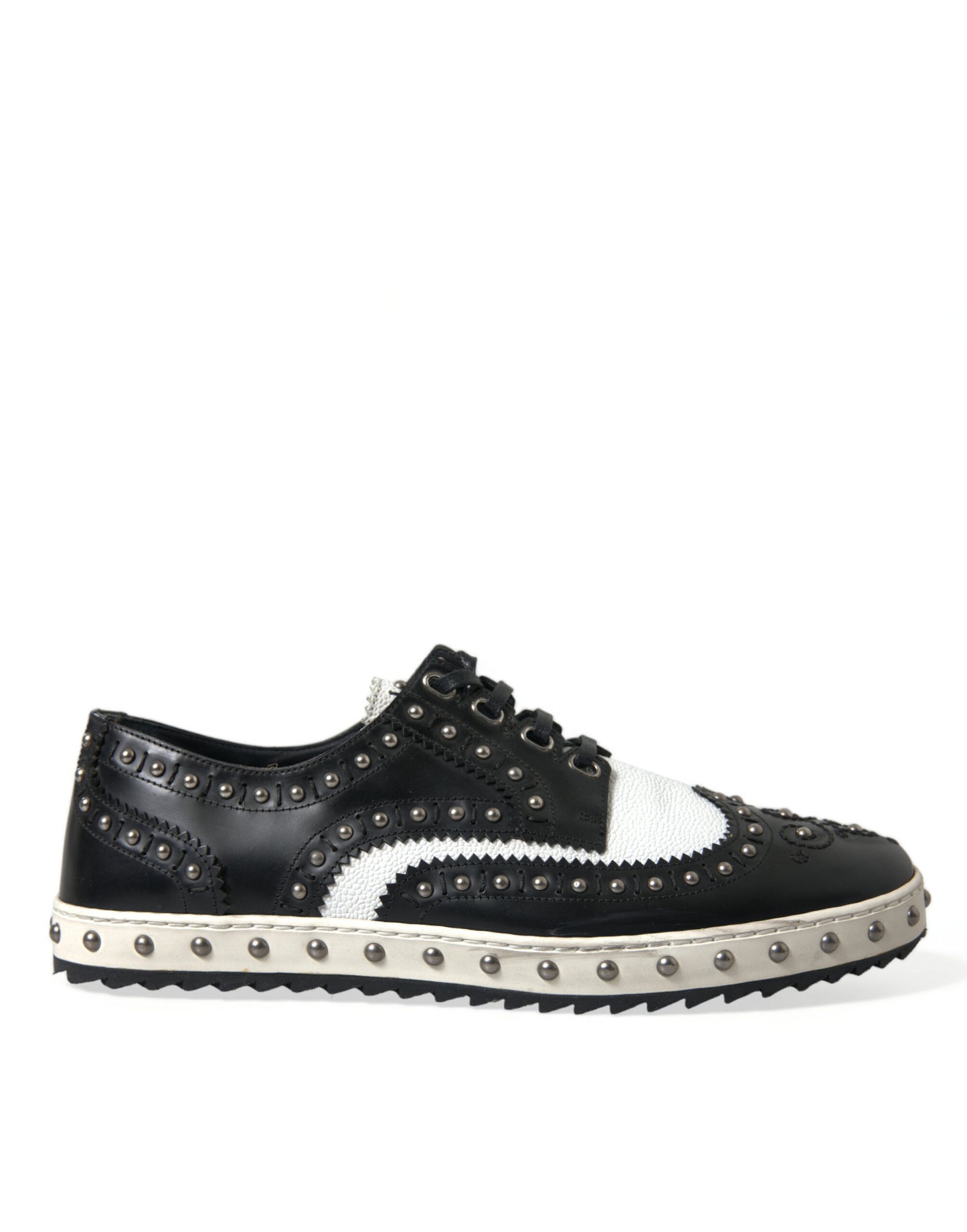 Black White Studded Leather Sneakers Shoes