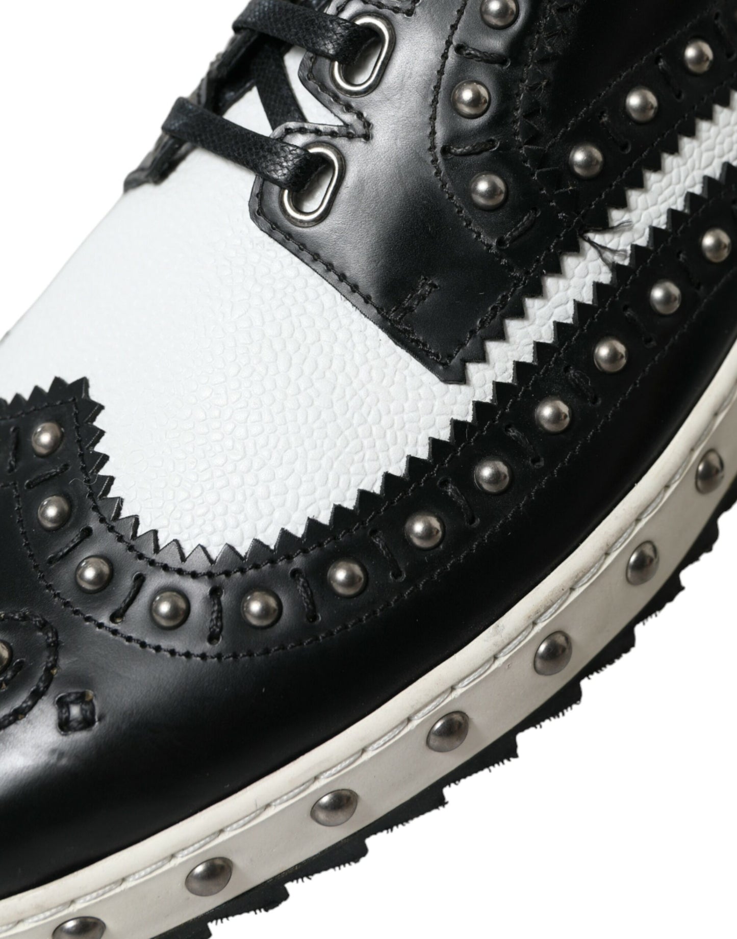 Black White Studded Leather Sneakers Shoes