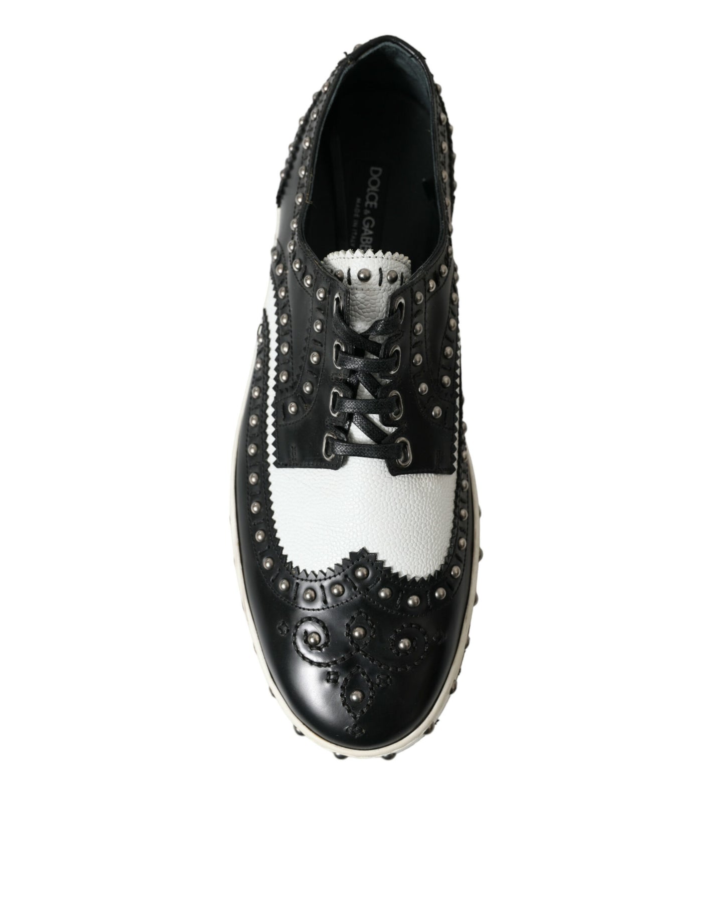 Black White Studded Leather Sneakers Shoes