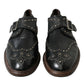 Black Leather Monk Strap Studded Dress Shoes