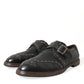 Black Leather Monk Strap Studded Dress Shoes