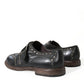Black Leather Monk Strap Studded Dress Shoes