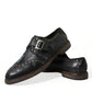 Black Leather Monk Strap Studded Dress Shoes